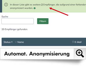 Mit dieser innovativen Funktion können einzelne Empfänger automatisch anonymisiert werden, wenn keine (datenschutz-rechtliche) Einwilligung vorliegt.
