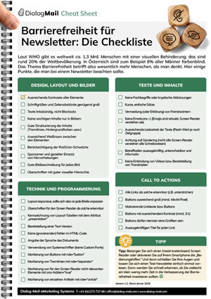 Hier eine kompakte Checkliste, welche Elemente man bei der Barrierefreiheit für Newsletter beachten sollte.