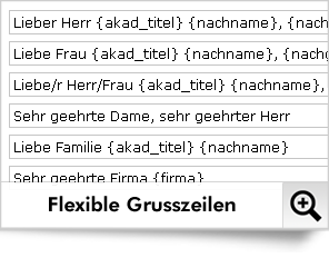 Die flexible Grußzeilen-Verwaltung berechnet alle Anreden automatisch.