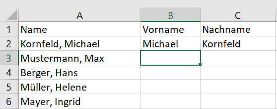 1. Sie schreiben in die Spalten neben den Daten, die verändert werden sollen, einen neuen Eintrag, wie Sie sich das Ergebnis wünschen.